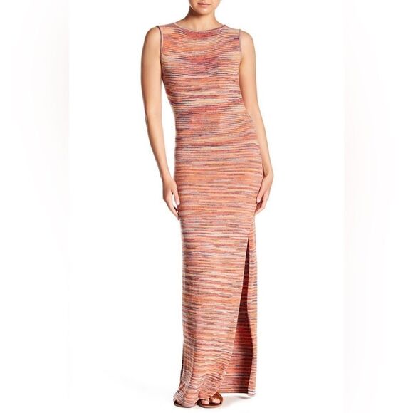 NWT Vertigo Knit Maxi Orange Pink Sweater Dress Bodycon Size L - Picture 4 of 11